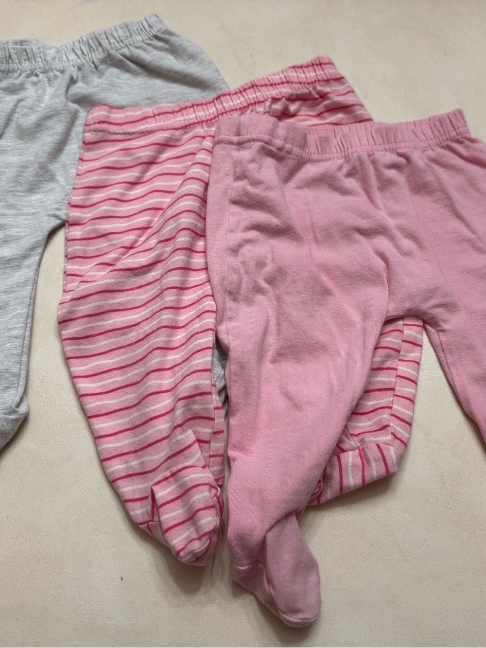 Pink Striped and Solid Baby Pants Trio